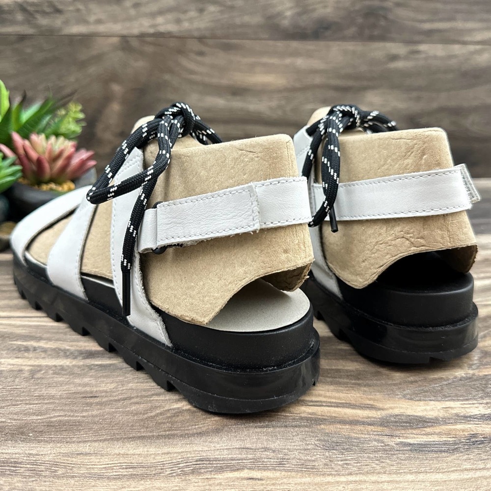 NIB Sorel Roaming Lace 8.5 Slingback Gladiator Flat Leather Sandals White Black - Picture 9 of 12